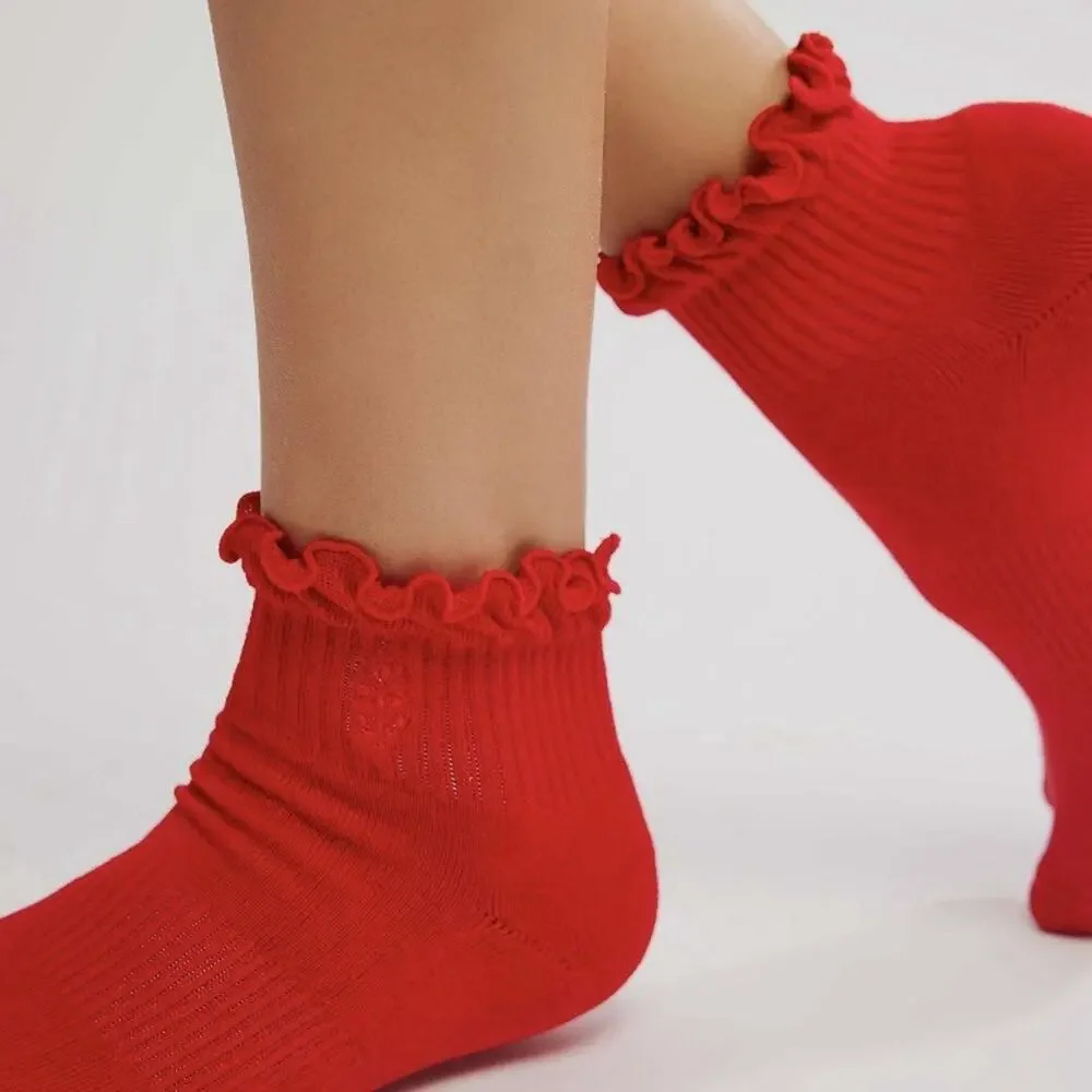 3 Pack Free People Movement Red Ruffle Sport Socks Winterberry $18